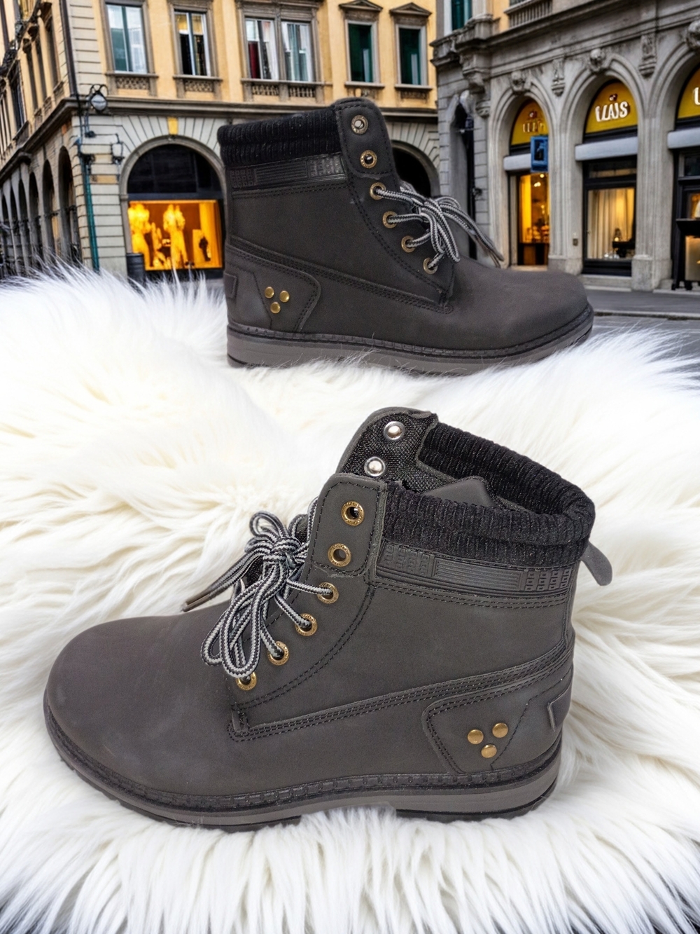 New Busydd Boots for Women Fashion Casual Charcoal Ankle Boots Knit Collar EU 36